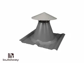 Buildway I-beam roof jack accessory designed for metal buildings, featuring a conical vent structure on a corrugated steel base for efficient ventilation and watertight roof sealing.