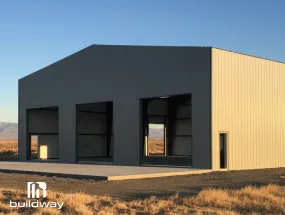 Industrial I-beam steel building with multiple framed service doors, showcasing durable and accessible entry points.